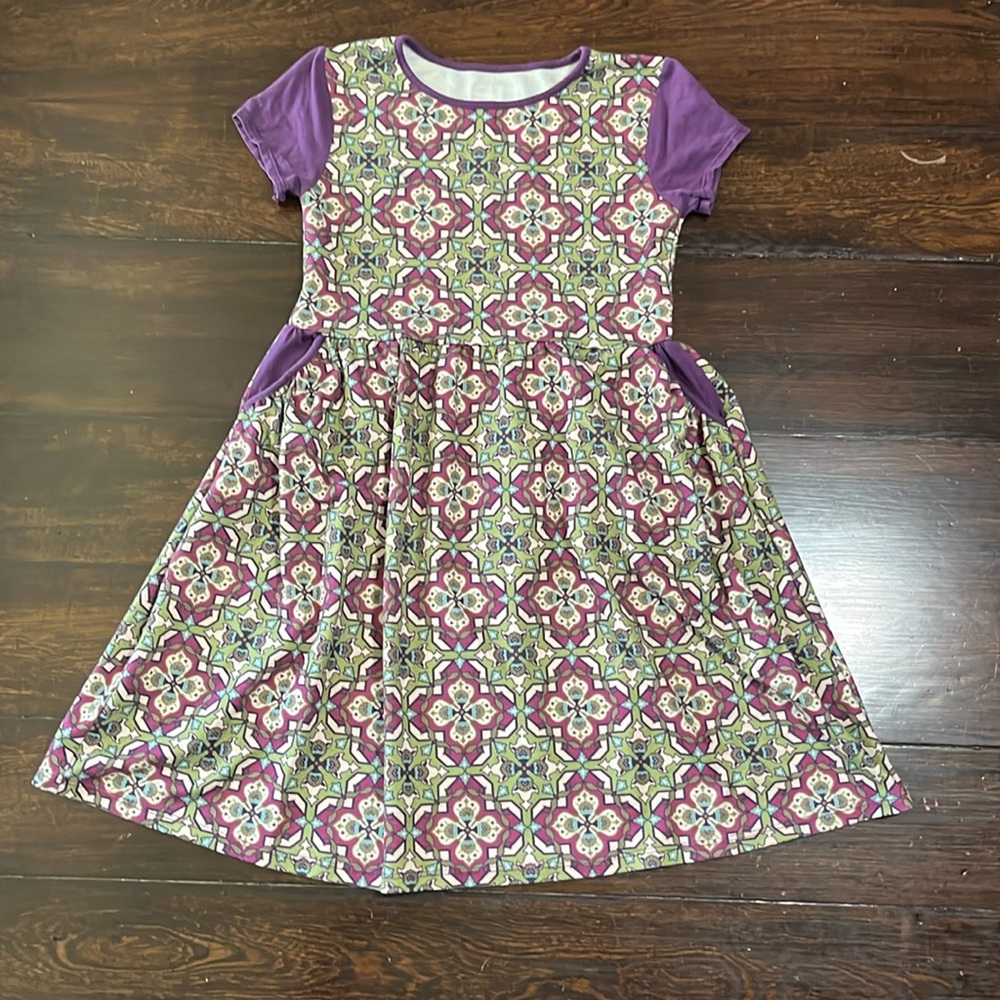 Persnickety purple, green and blue design dress
